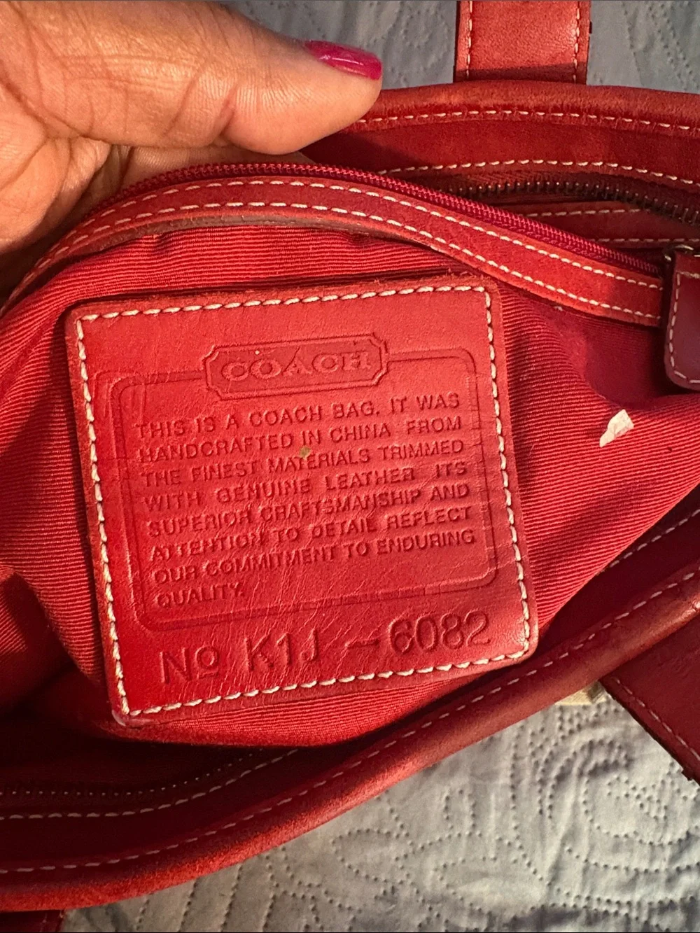 Coach Brown Signature Canvas Tote with Red Leather Trim